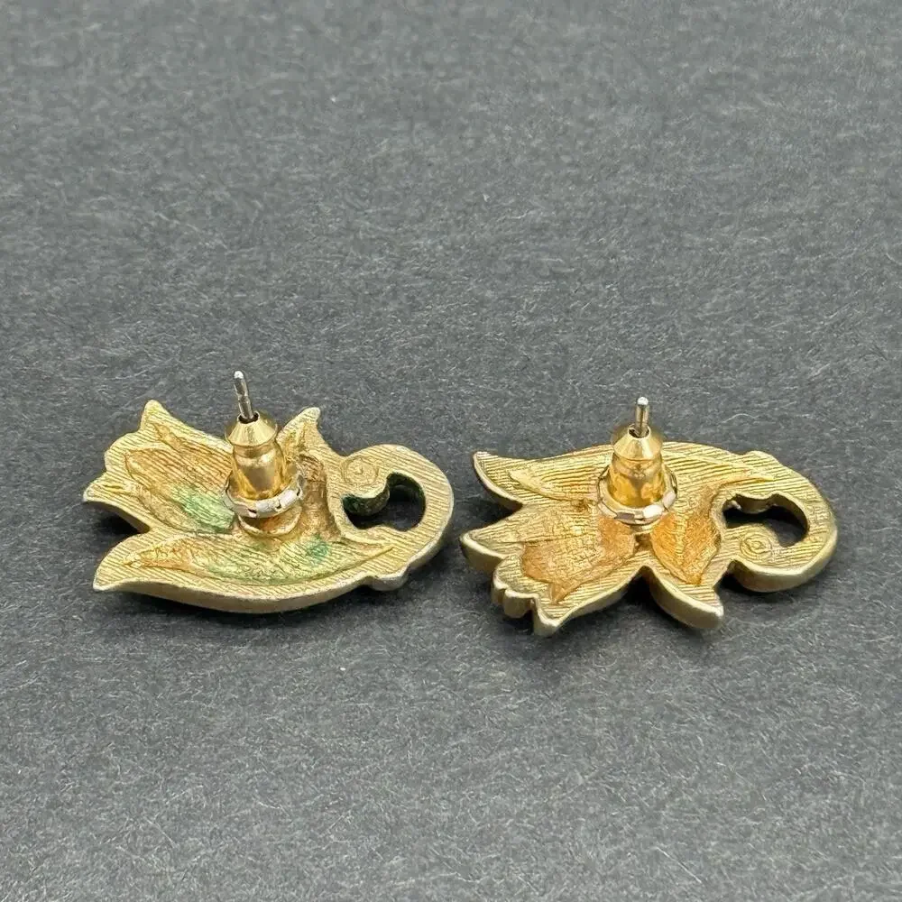 Vintage Gold-Tone Costume Earring Lot Red Rhinestone Hat Faux Pearl Enamel